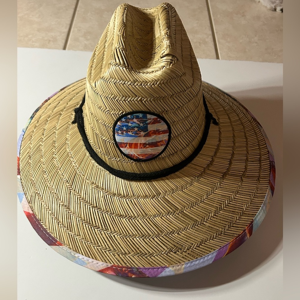 Straw Hat with American Flag Patch